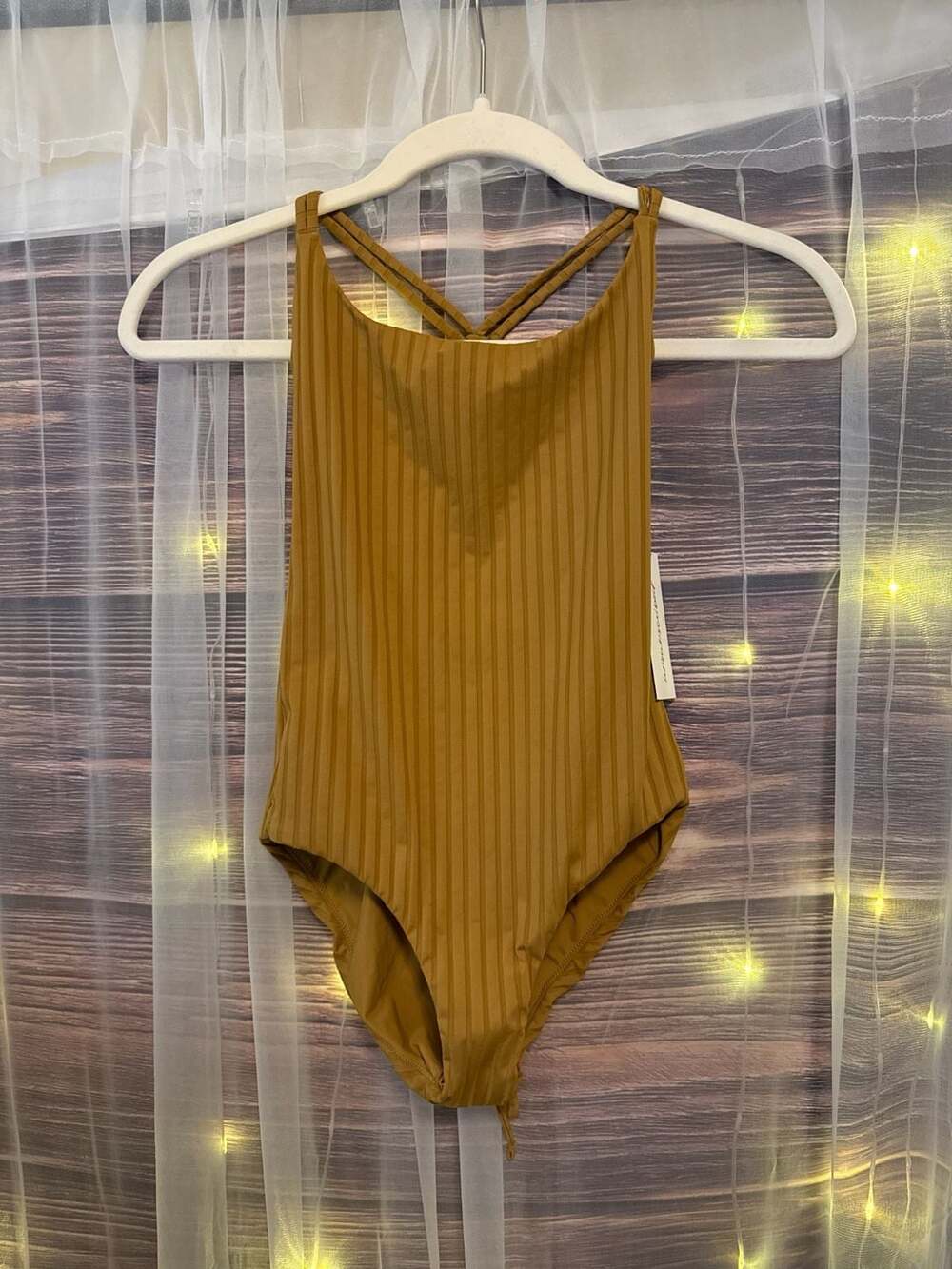 Unsubscribed Macrame Ribbed One Piece Swimsuit in Dark Tan